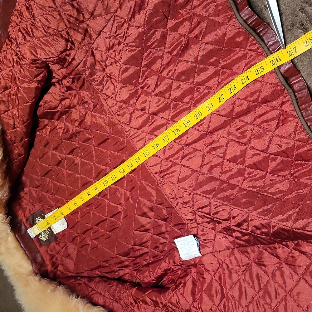 Vintage 70s Elegant Leather Women's Jacket Penny Lane Fur Collar  S  Burgundy** - Picture 13 of 16